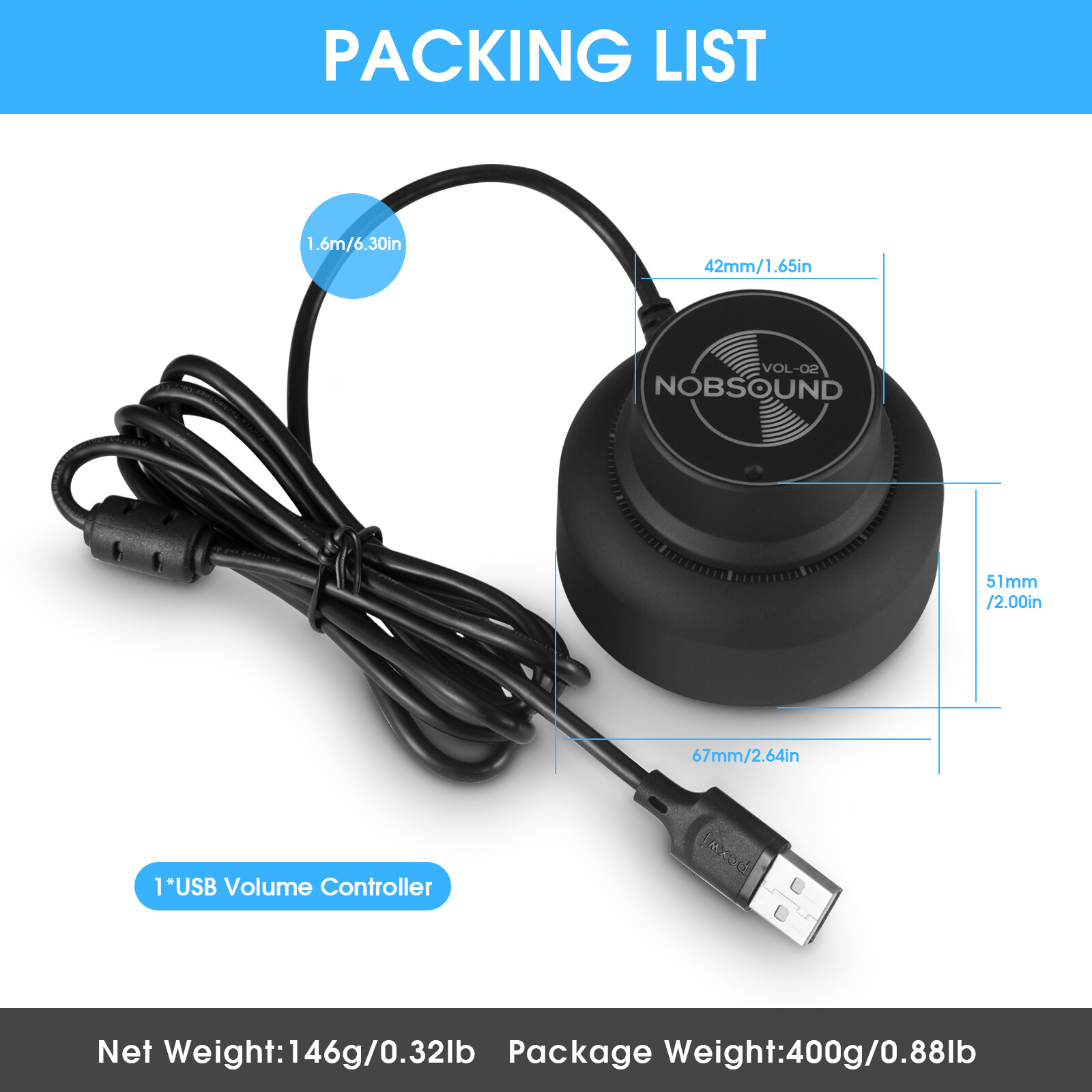 Mini USB Volume Controller Knob for Computer Speaker Audio Adjuster VOL