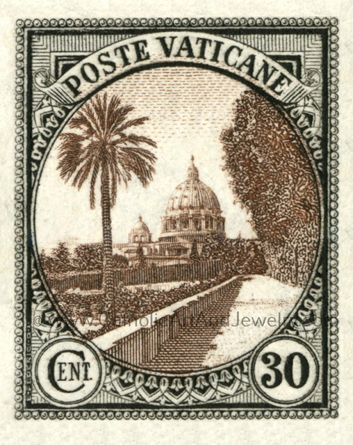 Vatican Postage Stamp8.5x11" Vatican Gardens & St. Peter's Dome