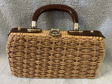 VTG Brown Coated Wicker Purse Boho/Hippy MCM