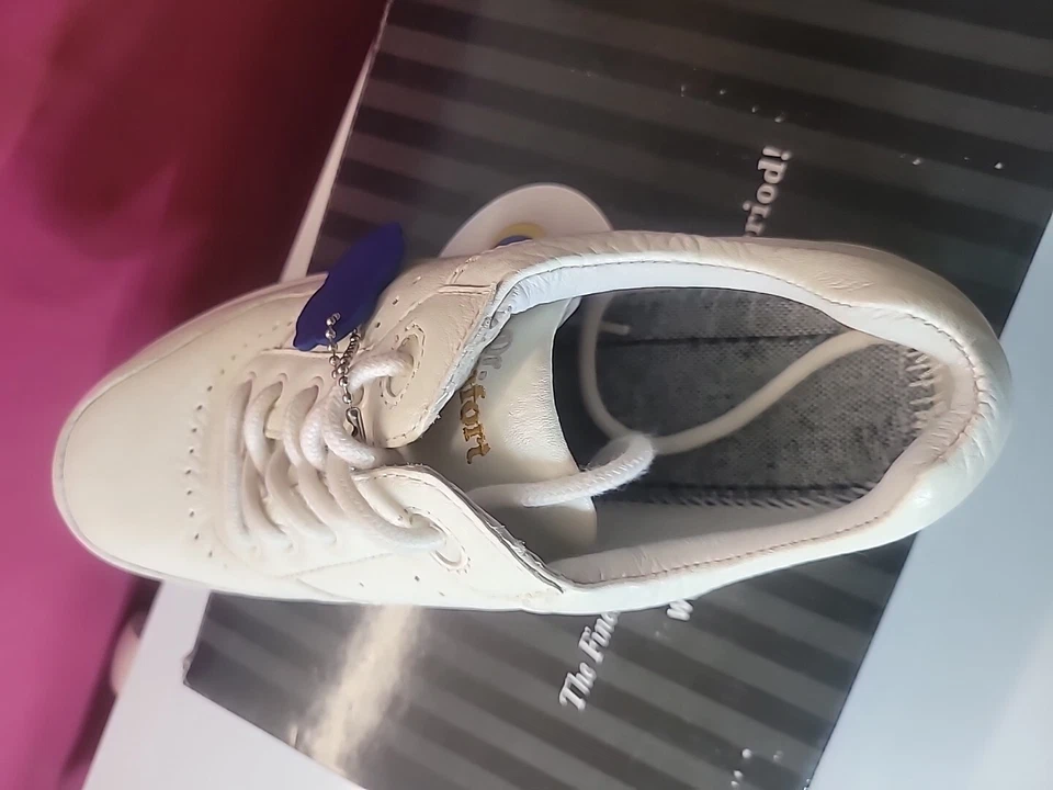 Zapatillas deportivas Dr Comfort Endurance ajustables de cuero blanco sin cordones para hombre 9 Foto 3 de 4