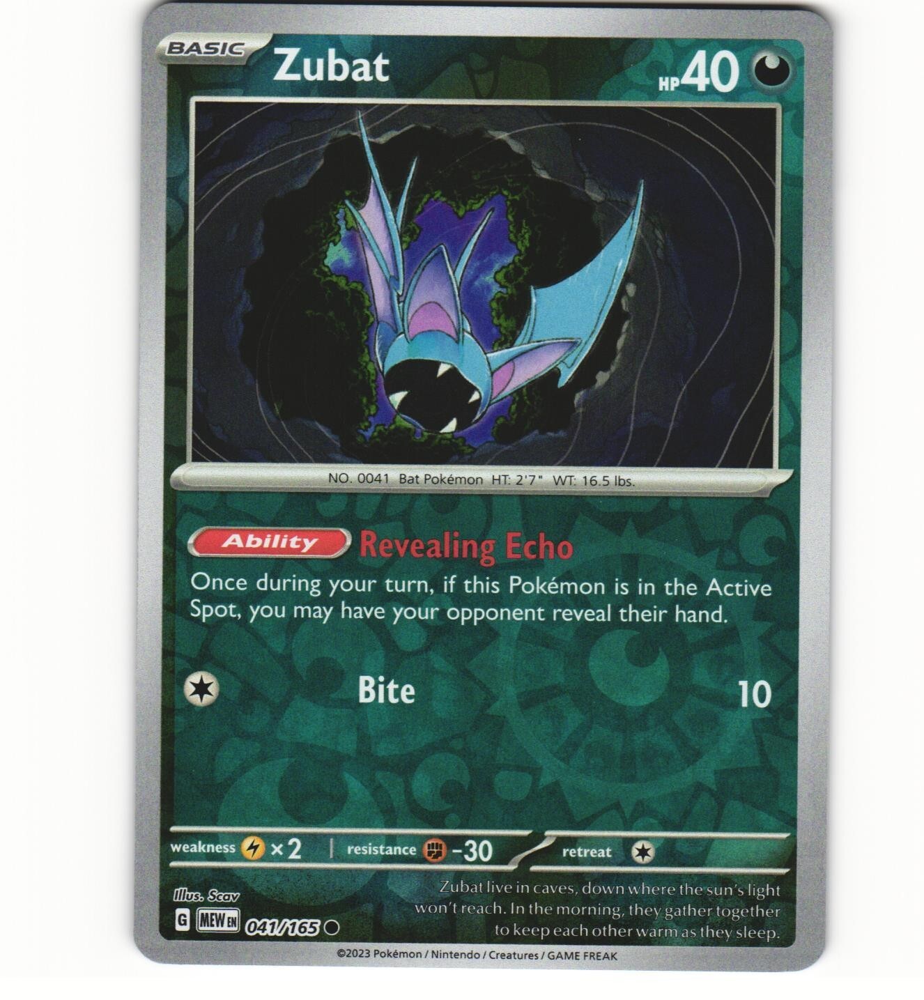 2023 Near Mint Pokemon Zubat 041/165 Reverse Scarlet Violet 151 English