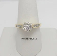 3/4CT Natural Diamond Halo Frame Engagement Bridal Wedding Ring 10K Yellow Gold