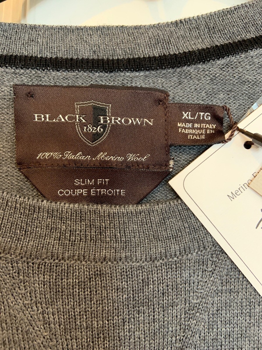 BLACK BROWN 1826 Mens Italian Merino Wool Sweater NWT ITALY XL/TL Grey