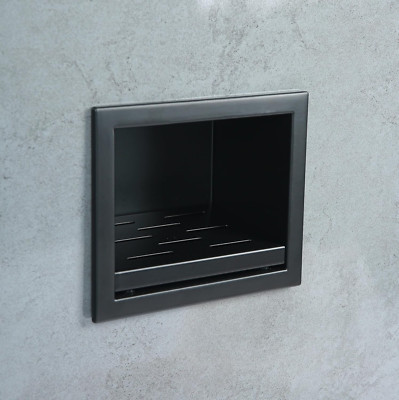 Matte Black Recessed Soap Holder & Shower Footrest - Stainless Steel 304