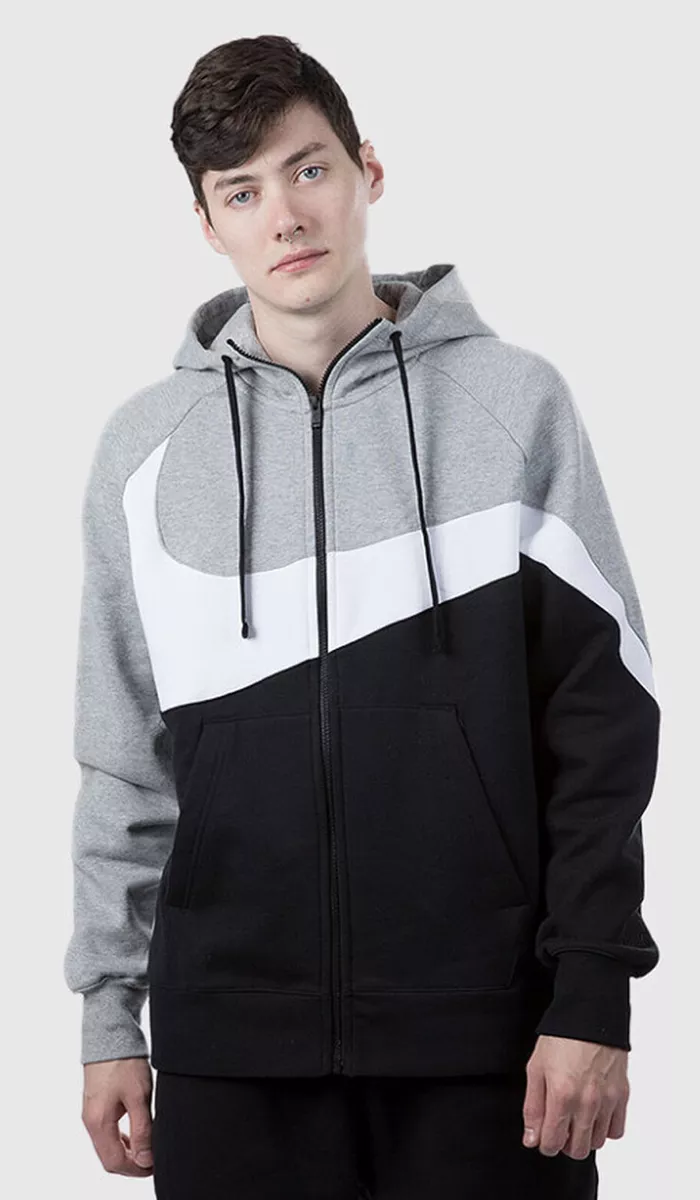 smaak spoor Uitgaan van NIKE NSW SWOOSH FULL ZIP BLACK/GRAY/WHITE HOODIE BQ6458-063 MEN SIZE XL |  eBay