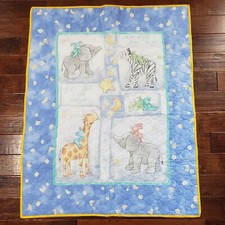 Vintage Handmade Star Light Animals Stars Moon Baby Throw Quilt 33x42