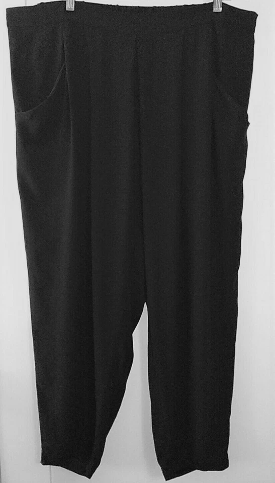 EILEEN FISHER 1X Black 100% Silk Georgette Elastic W Pleated Front Tapered Pants