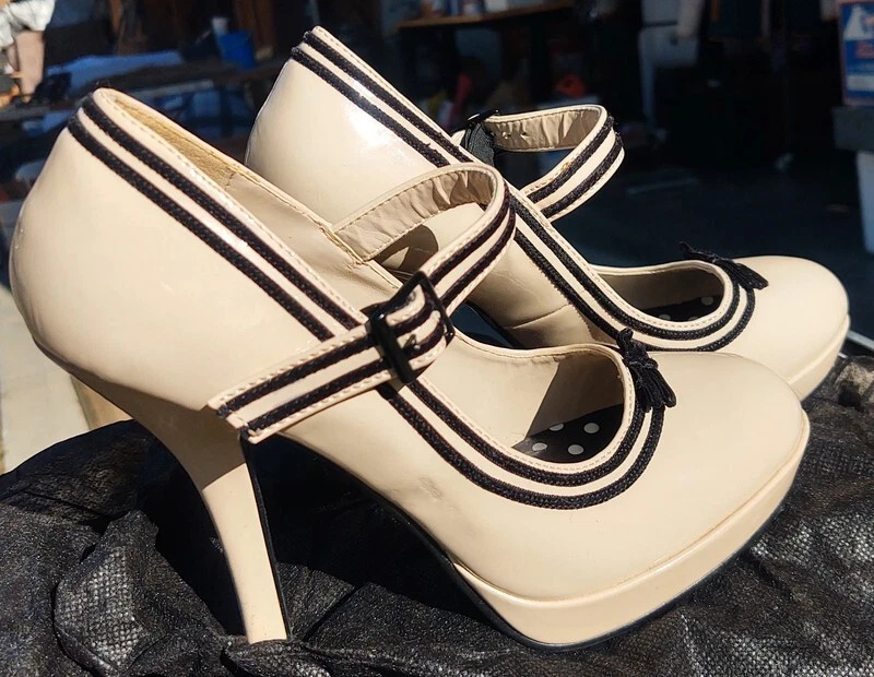 Disfraz Pin-Up Couture Secret-15 Talla 7.5 Desnudo Mary Jane Bombas Foto 2 de 4