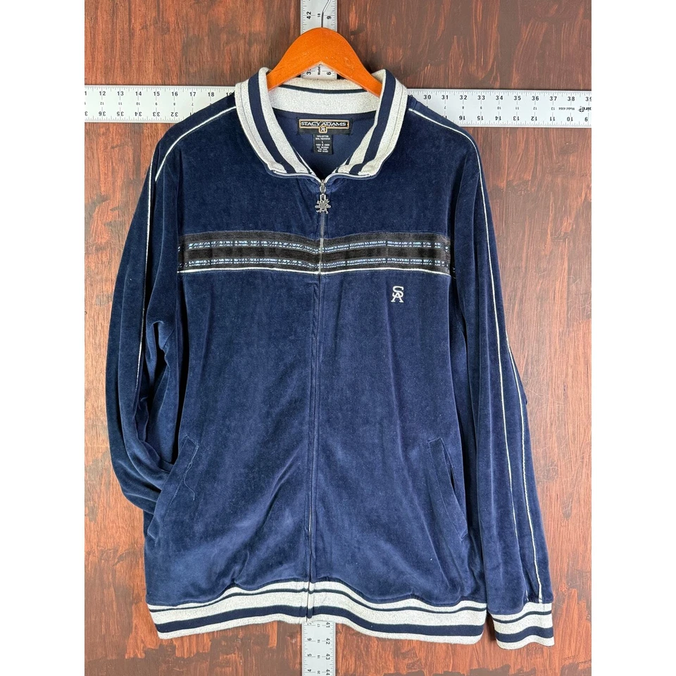 Stacy Adams Velour Traje Chaqueta + Pantalones Azul Plata De Colección Y2K Para Hombres Grande Foto 2 de 4