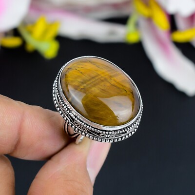 Natural Tiger's Eye Gemstone Handmade Jewelry 925 Sterling Silver  Ring
