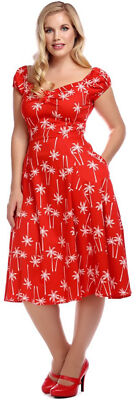 Collectif DOLORES Vintage PALM TREE Palmen Kurzarm SWING DRESS Kleid Rockabilly