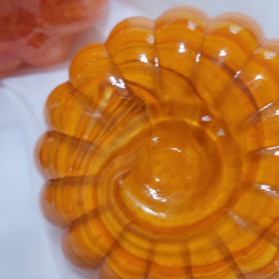 3 Art Glass Blown Orange Amber Pumpkin Curly Stem Autumn Fall Halloween