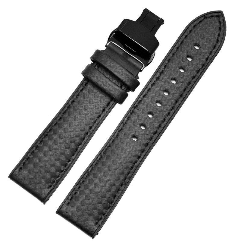 Carbon Fiber Silicone Rubber Bracelet Watch Band Strap Deployment Clasp