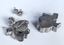 ANGEL JEWERLY SET BY TORINO PEWTER ~ PIN / BROOCH & EARRINGS & BOX