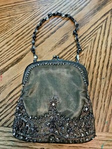 pewter beaded clutch bag