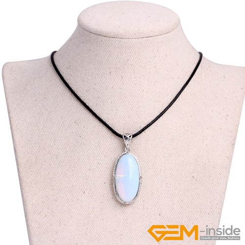 Natural Assorted Stones Oval Pendant Leather Rope Necklace 18" Fashion Jewelry - Picture 31 of 31