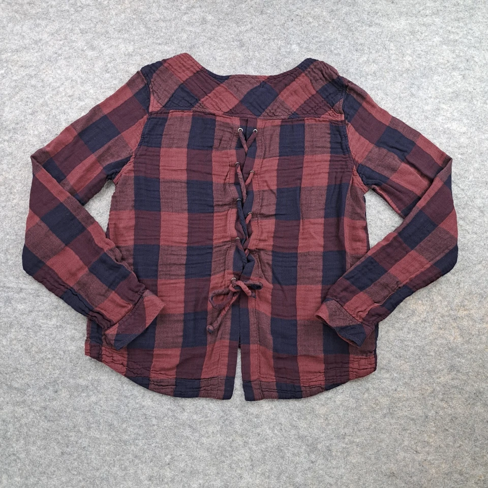 Cloth & Stone Shirt Womens Medium Purple Check Long Sleeve Gauze Blouse Top Tie — 第 4/4 张图片