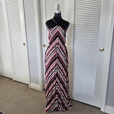 Ann Taylor LOFT Summer Chevron Halter Maxi Dress with Belt Zipper Size XST