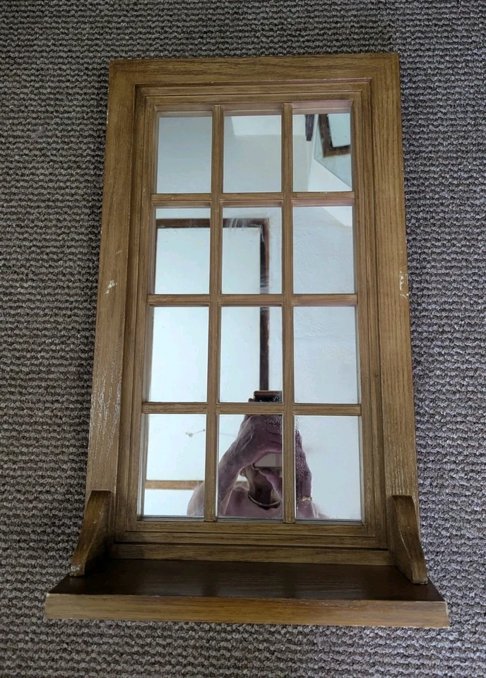 home interiors gifts 12 pane glass mirror shelf hanging wall faux wood 22.5x 13 - Image 3 of 4