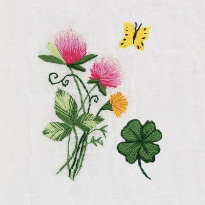 Panna Stickpackung - Blumen, Klee & Schmetterling - mit löslicher Leinwand - Embr