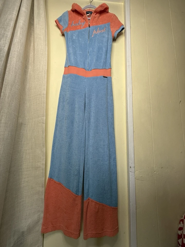Mono Mameluco Y2K Baby Phat Naranja Azul Terry Talla Pequeña Ropa de Calle Raro Foto 2 de 4