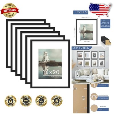 Set of 6 16x20 Wood Picture Frames, Black Finish, Protects Photos - Chic Design
