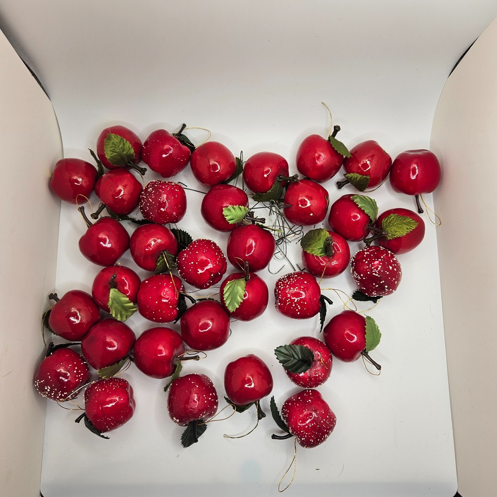 VTG Lot of ~35 Mini Red Apple Ornaments Faux Fruit Glitter Picks Christmas Craft