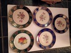 5 Cico China Dinner Plates. 4 Blue, Gold Borders, Floral Centers + 1 Other Plate — photo 1