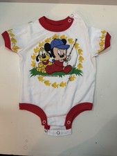 VTG Disney Babies 1984 Mickey Mouse Pluto Fishing One Piece Size 24 Months