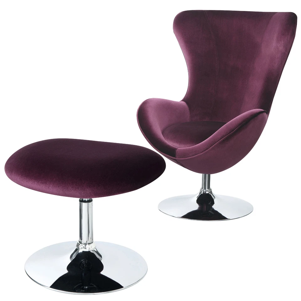 Fabric Curved Design Chair with Ottoman and Tubular Base, N/A N/A - Image 2 of 4