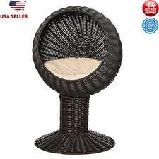 28"Hooded Rattan Wicker Elevated Cat House Kitten Scratch Pet Bed Cushion Basket