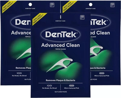 DenTek Advanced Clean Triple Clean Mint Flavoured Floss Picks 150's - Pack of 3
