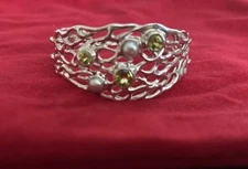  QVC Hagit Gorali Sterling Silver Cultured Pearl Peridot Organic Bracelet
