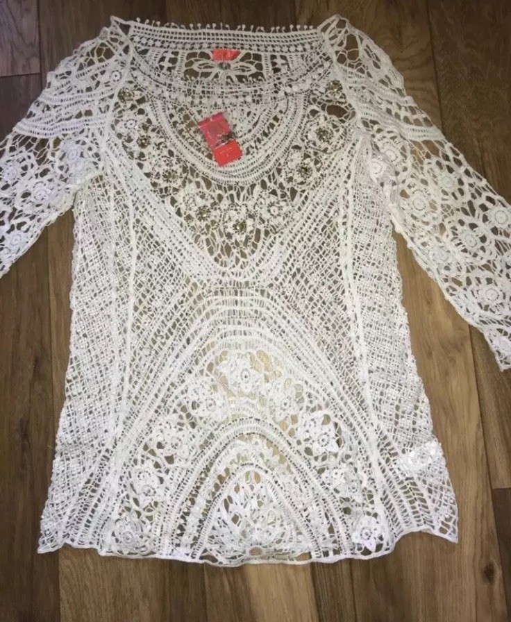 Ladies Size M River Island White Crochet Embelished Beach Dress Cover Up  Bnwt | eBay UK