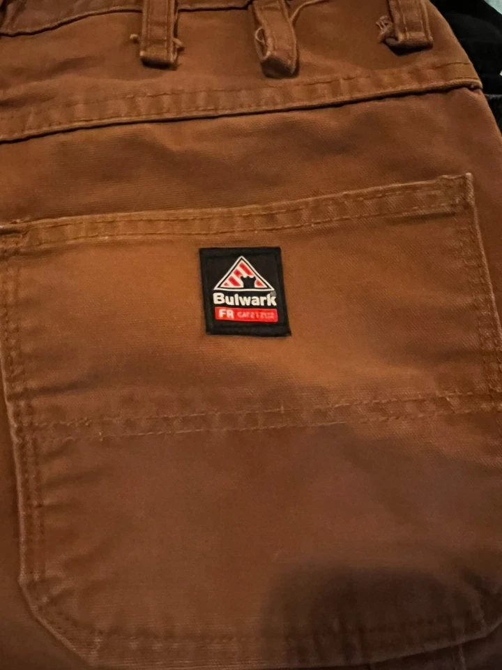 Pantalones de trabajo Bulwark FR marrón para hombre 32x32 resistentes al fuego CAT 2 FR cargo Foto 2 de 4