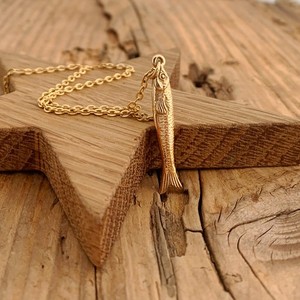 Authentic Sardine Fish Pendant Necklace 3D Gold Plated Pichard Boxed