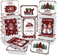 36 Pcs Christmas Aluminum Containers with Lids Black Red Plaid Holiday Party