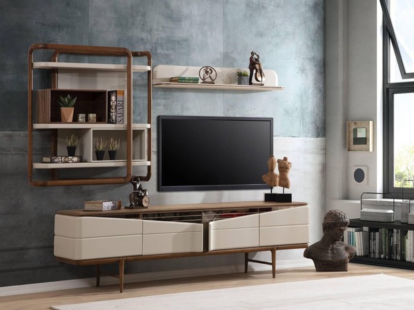 Beige Wohnzimmer Garnitur Rtv-Lowboard 2X Regale Holz Designer MöBel-image