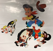 Vtg Dolly Toy Company Wall Hangings Western Horse Boy Cow Hat 4 Pieces