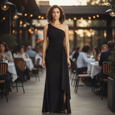 Vince Camuto New Womens One Shoulder Ruched Side Gown Dress Black 2 Classic Glam