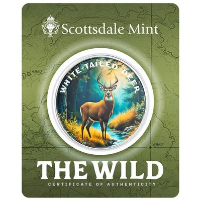 WHITE-TAILED DEER Colorized Silver Round - Scottsdale 1 oz .999 Fine Silver BU