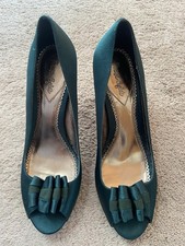 Phase Eight Women's Bottle Green Peep Toe Court Heeled Shoes Size 5 EU 38 VGC