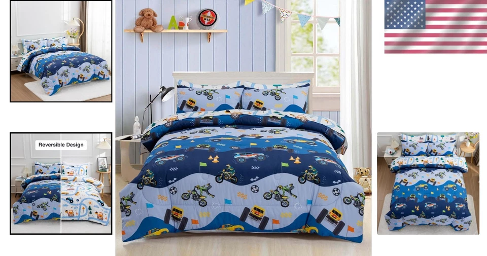 Juego de cama para camión de construcción de 5 piezas talla doble para niños - edredón acogedor y sábanas Foto 2 de 4
