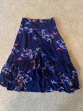 Anthropologie Maeve Midi Skirt Womens 4 Merida Birds Graphic Flounced Navy Blue