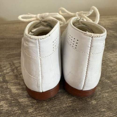 Vintage weiße Leder Baby Schuhe Größe 5 Schnürschuhe harte Sohlen Säugling Kleinkind Lauflernwagen - Bild 6 von 11