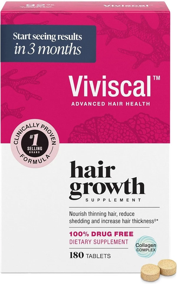 2 Packs Viviscal Hair Growth Dietary Supplement with Collagen Complex 180 Tabs - Image 2 of 4