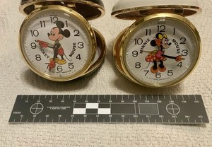 VINTAGE DISNEY Bradley Mickey & Minnie Mouse Travel Alarm Clocks NIB MATCHED SET