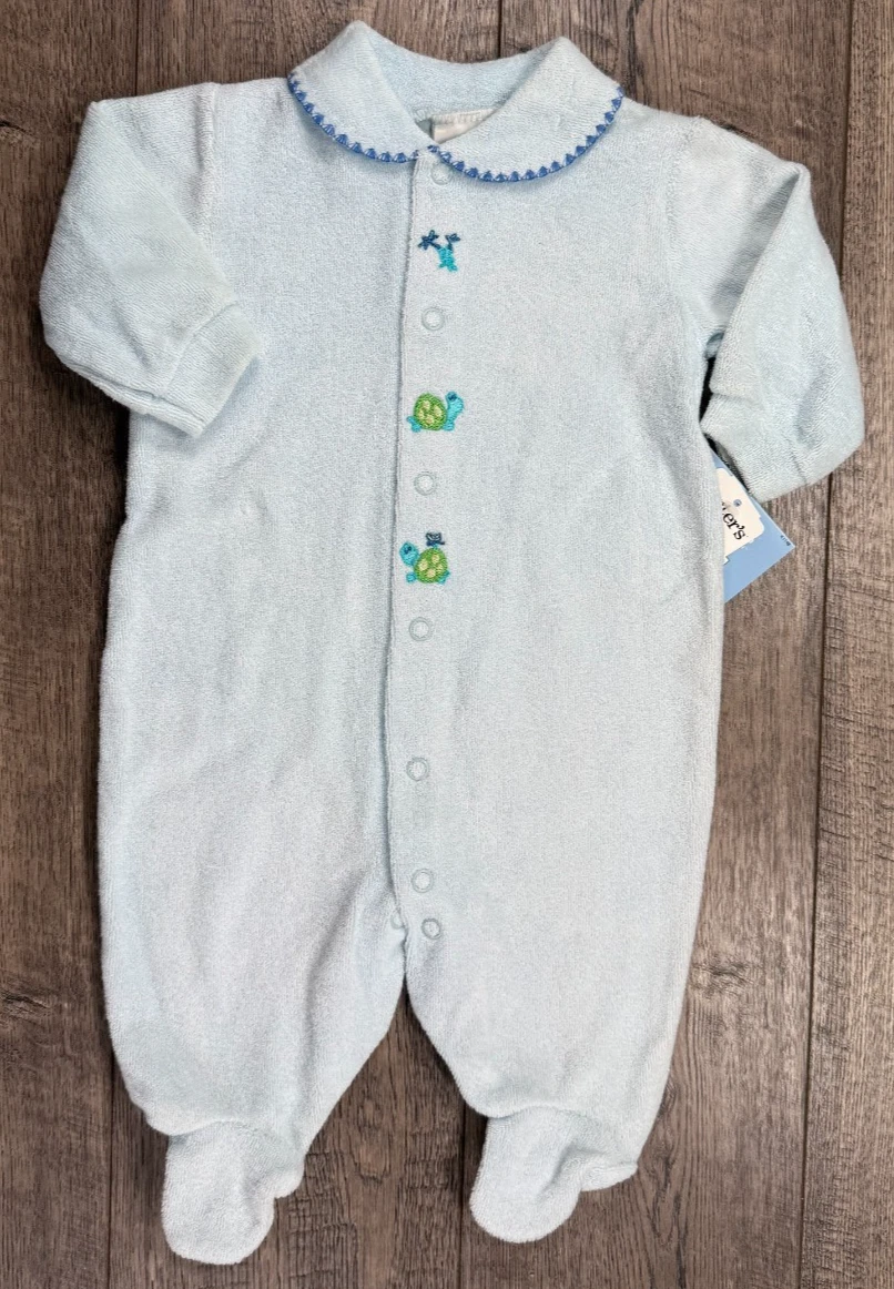 Baby Boy Clothes New Vintage Carter's 0-3 Month Terry Cloth Turtle Footed Outfit