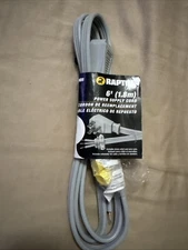 1x Flat Power Cord - 6 Ft 16 AWG 13A 3 Conductor Gray Raptor Tools RAP33005 New