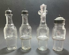 4 Cruet Clear Inserts Salt Pepper Oil Mustard / Cheese For Silverplate Frame